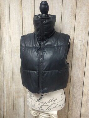 Black Crop Puffer Vest Small with Zip Up High Collar